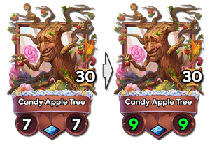 Candy Apple Tree now has 9 base attack and health, was 7/7.
