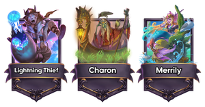 Cards of this patch's new captains: Lightning Thief, Charon, and Merrily