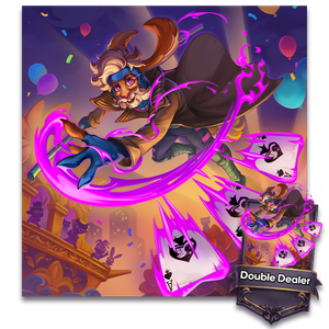 Double Dealer throwing three magical aces in an arc.